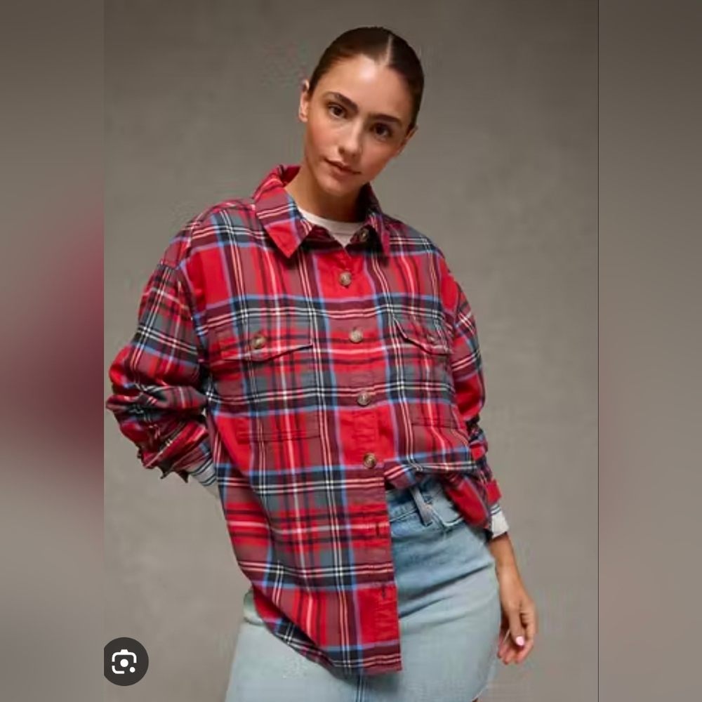 ❤️ NWOT! AMERICAN EAGLE PLAID FLANNEL BUTTON DOWN SHIRT, XS